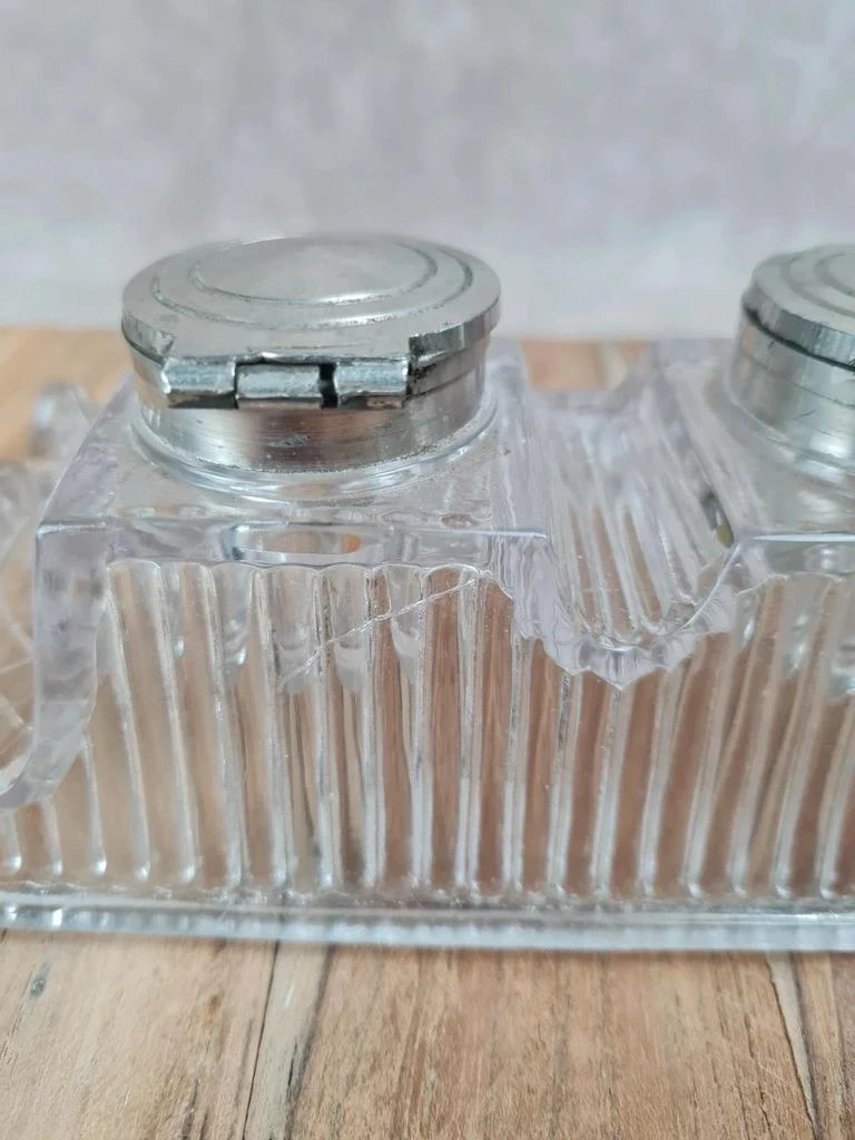 Encensadero doble antiguo de vidrio moldeado, magnífica pieza de escritorio vintage – photo 5
